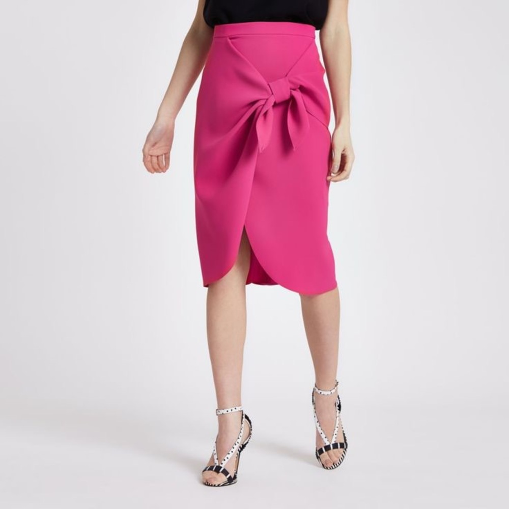 River Island Petite High Waist Knot Detail Pencil Skirt